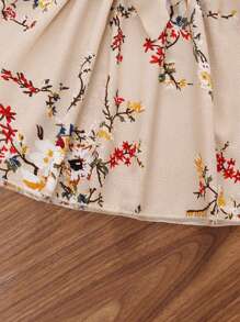 Retro Print Asymmetrical Shoulder Short Sleeve Dress For Tween Girl, Summer - Pink - View 7