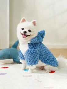 1pc Cute Shark Plush Pet Hoodie, Transforming Dog/Cat Sweatshirt, Thick & Soft Fabric, Leash Friendly For Small/Medium Dogs, Warm For Autumn/Winter - Blue - View 4