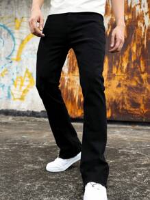 Quần Jeans Nam Skinny Co Giãn Ống Loe Màu Trơn Túi Chéo Cotton Quần Jeans Nam Quần Denim Thường Ngày Đa Năng, Phong Cách Đường Phố - màu đen - Xem 2