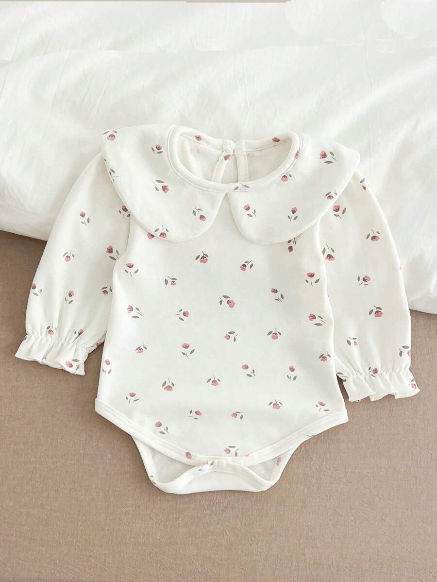 女婴长袖彼得潘领扣式连体衣