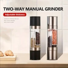[Opción popular] Juego de molinillo de pimienta y salero manuales 2 en 1, molinillo de especias cerámico ajustable, herramienta de cocina de acero inoxidable - Negro/Plateado, Juego de molinillos, Herramienta de cocina - Multicolor - Ver 6