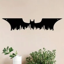 1pc, 15.7-Inch X 4.5-Inch Modern Bat Silhouette Metal Wall Art - Superhero City Design, Suitable For Living Room And Bedroom Decoration, Perfect Halloween Interior Decoration, Christmas Gift, Craft Decorations Home Decor Halloween Decor - Black - View 1
