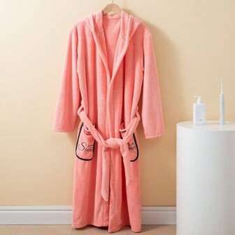 1pc Hooded Bathrobe, Sleepwear, Loungewear, Coral Fleece, Soft, Absorbent, Suitable For Bathroom, Bedroom, Pool, Bathing, Washing, Women Valentine Gift Birthday Boyfriend Girlfriend Summer Wedding Home Bathroom Decor Beach Wear Back To School