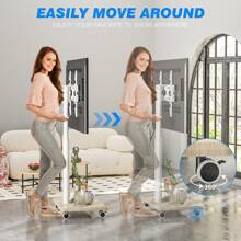 Rfiver Rfiver Rolling TV Stand For 32 To 70 Inch TVs, Modern Portable Corner TV Stand With Upgraded Wheels, 9 Levels Of Height & ±30° Swivel Adjustable Mobile TV Stand For Bedroom, Corner, Small Dorm, White