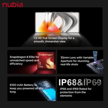 nubia Z70 Ultra 5G 手机，黑色，骁龙® 8E，6.85 英寸 AMOLED，144Hz 刷新率，1.5K 全屏显示，6150 MAh 电池，Neovision AI，三摄像头，IMX906 系列，IP68 和 IP69 防水防尘 - 黑色 - 查看 4