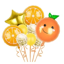 1 Set de decoración de globos con diseño de frutas, que incluye globos de aluminio con forma de fresa, naranja, plátano, sandía, naranja, aguacate y piña, perfecto para decorar una fiesta de cumpleaños con temática hawaiana