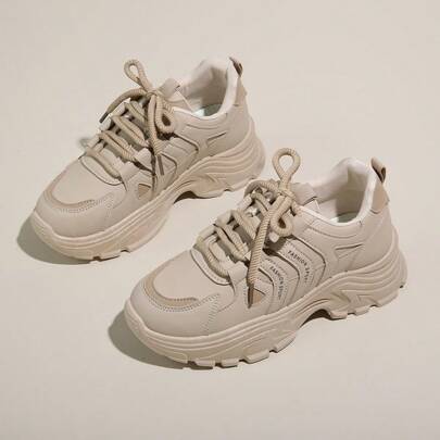 New Women Fashion Sneakers, Simple Solid Color Low-Top Lace-Up Cute Running Shoes, Soft Sole Comfortable Breathable Non-Slip Casual Outdoor Hiking Jogging Cycling Beach Commuting Vacation Versatile Ladies Footwear