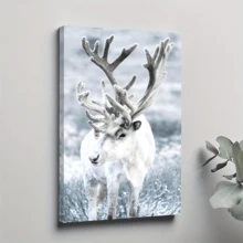 1 Pc Framed Winter Reindeer Wall Art Canvas Wall Decor Painting Wall Decor Poster Artwork Picture Decoration For Living Room Bedroom Ready To Hang - Multicolor - View 1