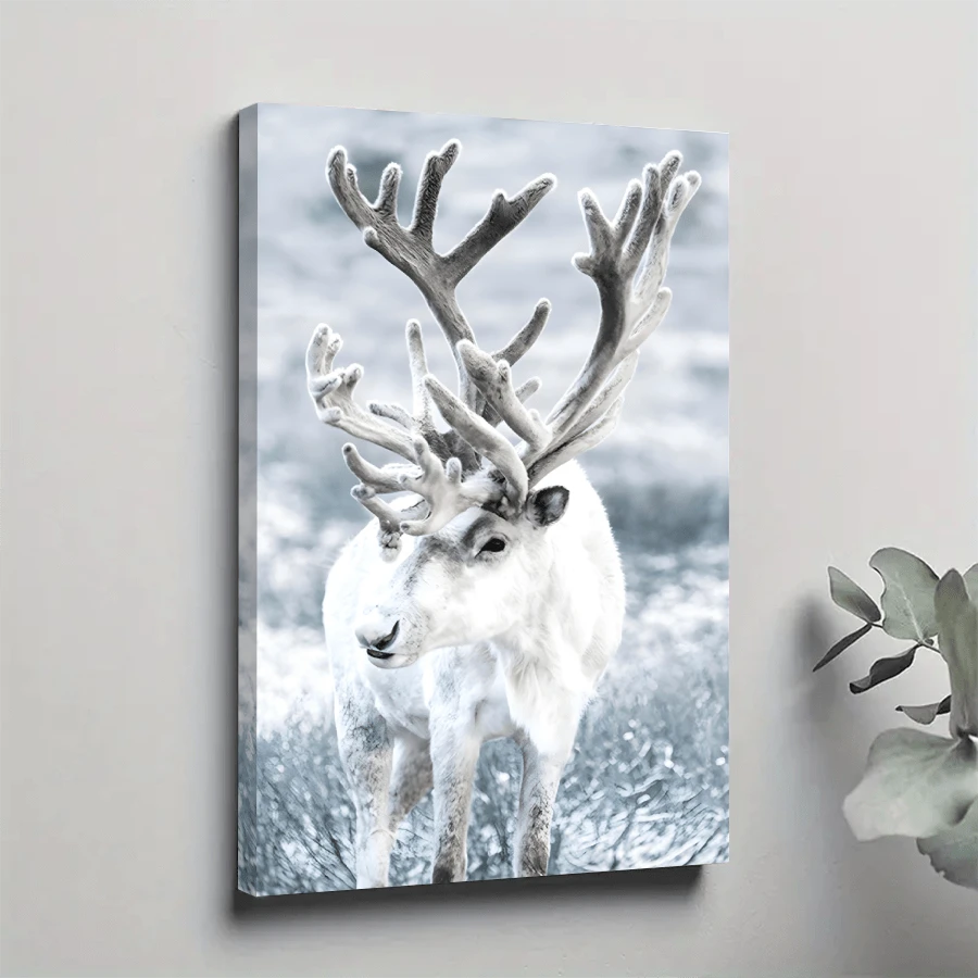 1 Pc Framed Winter Reindeer Wall Art Canvas Wall Decor Painting Wall Decor Poster Artwork Picture Decoration For Living Room Bedroom Ready To Hang - Multicolor - View 1