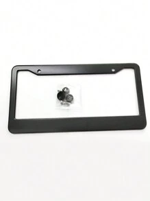 1pc Black Aluminum Alloy License Plate Frame With Protective Cover - Black - View 7
