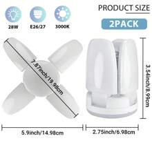 2个装LED车库灯泡，迷你28W LED车库吸顶灯，4个可调节面板，2300流明车库LED灯泡，E26灯头，6500K日光/3000K暖光，超亮可变形LED灯泡，适用于车库、厨房、室内、客厅、阁楼照明 - 28W-白色 - 查看 11