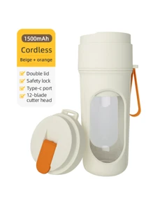 RAF 1pc 450ml Wireless Portable Blender Electric Juicer Machine, USB Rechargeable Mini Fruit Juicer Mixer With 12 Blades And Dual Cup