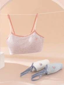 Teen Girls Underwear Full Cup No Steel Rim Strapless Bra, Cute Strawberry Embroidery Pattern, Detachable Inner Cup, Thick And Warm, Comfortable, Suitable For Autumn And Winter