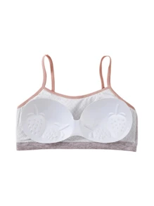 Teen Girls Underwear Full Cup No Steel Rim Strapless Bra, Cute Strawberry Embroidery Pattern, Detachable Inner Cup, Thick And Warm, Comfortable, Suitable For Autumn And Winter