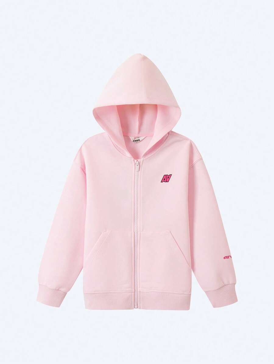 Annil 适合男孩和女孩的儿童运动外套，温暖、有弹性、宽松、时尚、简约，适合秋季。 - 粉色 - 查看 1