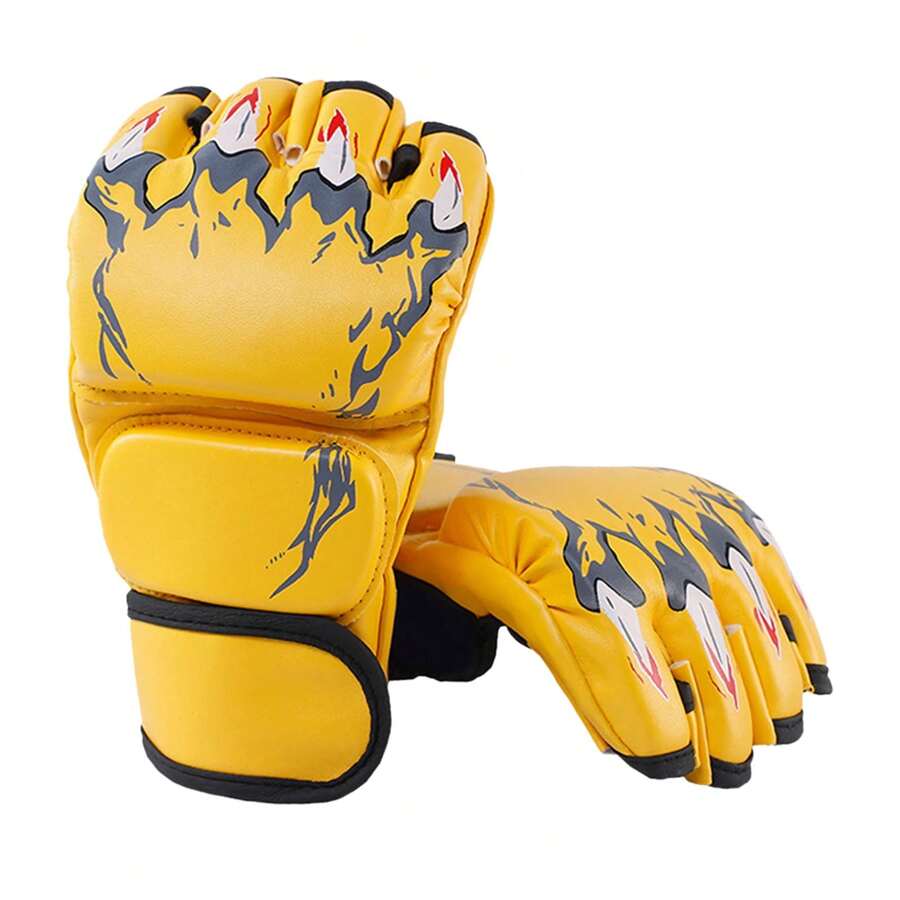 Guantes de boxeo MMA para hombres y mujeres, de PU, para kárate, Muay Thai, lucha libre, entrenamiento de MMA y Sanda, equipo para adultos - Amarillo - Ver 1