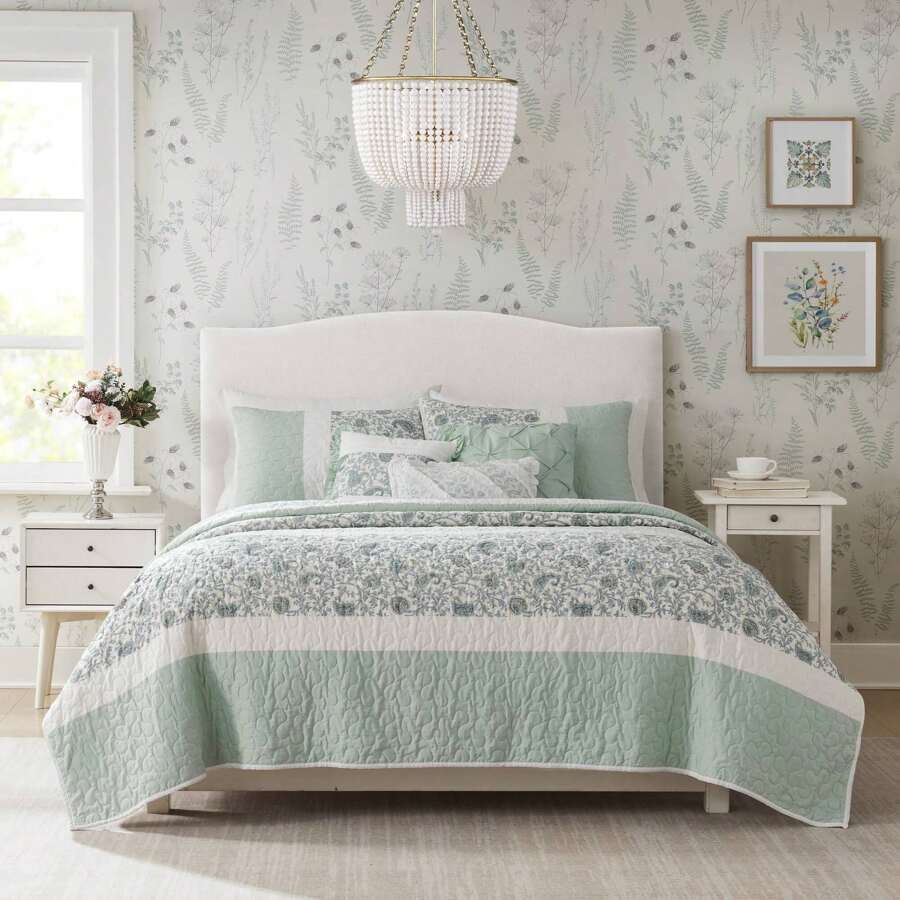 Chăn bông 100% cotton 6 cái/bộ in hoa, khâu hai mặt, tất cả các mùa, khăn phủ bàn nhẹ Lớp trải giường tồi tàn sang trọng, khăn trải giường phù hợp, trang trí nội thất - Nước - Xem 1