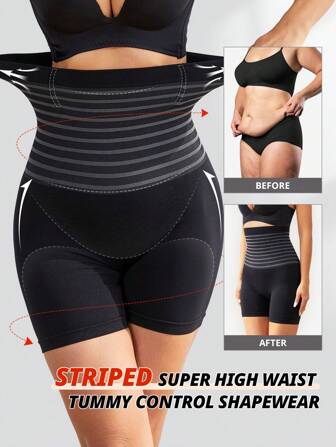 FLARIXA 1 件装黑色产后高腰无缝条纹收腹内裤塑身短裤女式塑身衣
