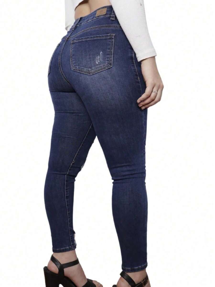 Women's Jeans Skinny Fit High Waisted Denim Front And Back Pockets For Daily Casual Use Stretch Fashion