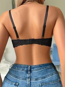 Czarna seksowna damska bielizna koronkowa wygodna bielizna biustonosz push-up oddychający biustonosz z cienkimi miseczkami marszczona bielizna do codziennego noszenia - Czarne - Zobacz 7