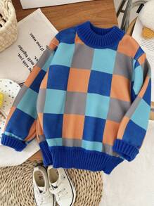 M.Dian xi Kids Sweater New Autumn Winter Boys Children Cartoon Round Neck Knitted Thick Fleece Pullover Tops For Outerwear - Blue - View 2