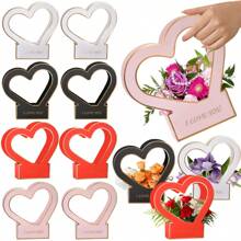 2 Pcs Heart Shaped Handheld Flower Box Folding Paper Flower Bouquet Wrapping Basket Flower Packaging Gift Box For Valentine's Day Floral Arrangement Wedding Mother's Day - Multicolor - View 7