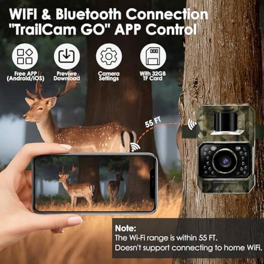 48MP 30FPS WiFi Bluetooth Trail Camera Night Vision IP66 Waterproof