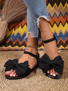 2025 New Women Comfortable Fashion Casual Bowknot Flat Sandals, White Color, Suitable For Outdoor, Beach