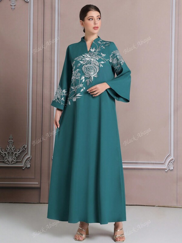 Festival Fashion Green Embroidered Kaftan, Dubai Crystal Beaded Plus Size Women Dress, Women Abaya,Modest