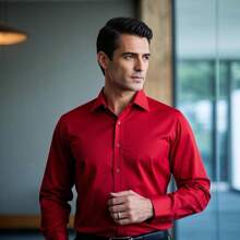 Men's Long Sleeve Slim Easy Dress Shirt - 紅色 - 查看 1