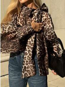 Women's Casual Leopard Print Shirt For Spring Summer, Simple Style Everyday Wear - Leopard - View 2