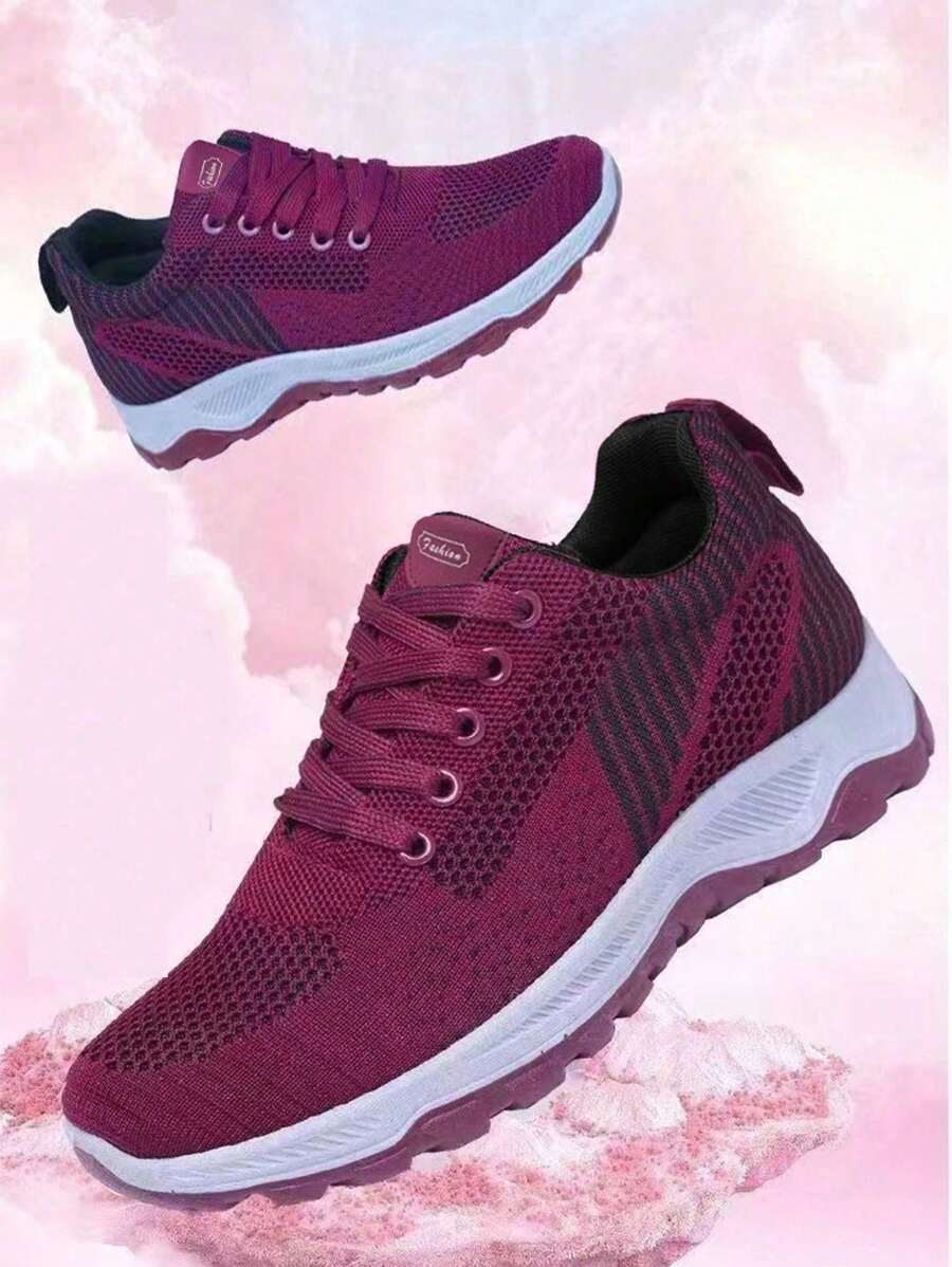 Zapatillas de deporte casuales de moda,Zapatillas de deporte de moda para mujer, suela gruesa mejorada,  Diseño casual, transpirables y cómodas, suela gruesa adecuada para todas las estaciones, cierre con cordones, estilo moderno,zapatillas de lona, versátil y liviano, adecuado para deportes diarios,  ​​cordones para estudiantes. - Rojo - Ver 1