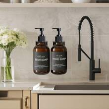 LEAPAIR 500ml Glossy Brown Shampoo Conditioner Disepnser Bottle With Pump With Tray/Label/Holder,2PCS PET Plastic Shower Gel Lotion Storage Container Reusable Empty Pump Bottle,Wall-Mounted Lotion Bottle Holder(Stainless Steel Punching Installation),For Shampoo, Shower Gel, Body Wash,Conditioner,Hand Soap, Dishwashing Liquid,For Bathroom, Bedroom, Office, Kitchen Sink, Travel, Beauty Salon, Hotel Home Bathroom Decor