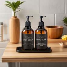 LEAPAIR 500ml Glossy Brown Shampoo Conditioner Disepnser Bottle With Pump With Tray/Label/Holder,2PCS PET Plastic Shower Gel Lotion Storage Container Reusable Empty Pump Bottle,Wall-Mounted Lotion Bottle Holder(Stainless Steel Punching Installation),For Shampoo, Shower Gel, Body Wash,Conditioner,Hand Soap, Dishwashing Liquid,For Bathroom, Bedroom, Office, Kitchen Sink, Travel, Beauty Salon, Hotel Home Bathroom Decor