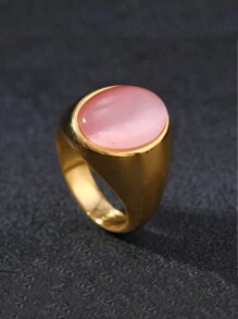 1 Piece French Luxury Stainless Steel 18K Gold Plated Gold Trimmed Large Gemstone Ring For Men's Everyday Wear