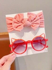 2/4件套新款女童可爱纯色蝴蝶结发带和猫耳镜框儿童时尚眼镜发饰套装，仅卡片展示，不含运费 - 彩色 - 查看 19
