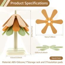 3 Pcs Silicone Trivets Tree Shape Trivet Mat With Storage Holder Heat Resistant Silicone Hot Pad Flexible Kitchen Trivets For Hot Dishes Pots Pans Cups - Multicolor - View 4