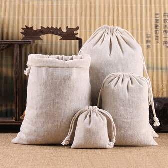 1 pièce de sac à cordon en lin gris amélioré, robuste avec fermeture à point noué intérieur, sans fil excédentaire. Sac blanc pour bijoux, accessoires, mariage, souvenir de voyage, cadeau, rangement à la maison