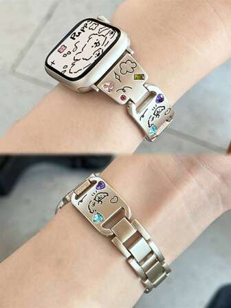 1 件星空金属可爱小狗水钻手表带，适用于 38/40/41/42/44/45/49/46mm Ultra2/Ultra/SE/11/10/9/8/7/6/5/4/3/2/1 女士