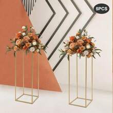 ZhdnBhnos 5 Pcs Wedding Metal Flower Stand,Column Vases Flower Stand, Gold Iron Flower Stand Sign, Rectangular Frame Flower Rack Geometric Stand For Wedding (31.5inch) - 金色 - 查看 5