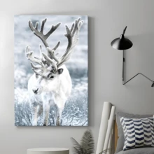 1 Pc Framed Winter Reindeer Wall Art Canvas Wall Decor Painting Wall Decor Poster Artwork Picture Decoration For Living Room Bedroom Ready To Hang - Multicolor - View 5