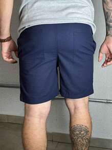 Men's Linen Bermuda Shorts With Drawstring - 寶藍色 - 查看 4
