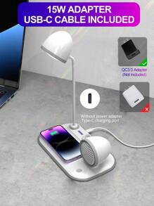 Cargador inalámbrico 3 en 1: altavoz Bluetooth, lámpara de mesita de noche retro y lámpara LED de carga rápida de 15W para escritorio - Multicolor - Ver 9