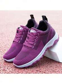 Zapatillas de deporte casuales de moda,Zapatillas de deporte de moda para mujer, suela gruesa mejorada,  Diseño casual, transpirables y cómodas, suela gruesa adecuada para todas las estaciones, cierre con cordones, estilo moderno,zapatillas de lona, versátil y liviano, adecuado para deportes diarios,  ​​cordones para estudiantes. - Morado - Ver 3