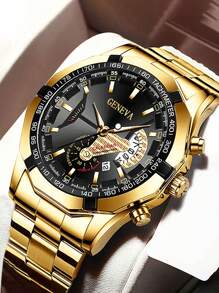 Montre à quartz pour hommes avec grand cadran et bracelet en acier, pour usage professionnel et décontracté
