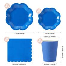Navy Blue Octagonal Petal Disposable Tableware Set, Suitable For Holiday Party Dinner Table - Royal Blue - View 2