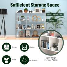 OYAJIA ✨4-Tier Modern 7 Cube Bookshelf - Sturdy Wooden Freestanding Bookcase With Open Shelves | Multi-Functional Display Storage Unit For Living Room, Bedroom, Office | Space-Saving White Shelving (Easy Assembly)
