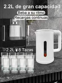 Hervidor eléctrico de 2.2 litros, hervidor de acero inoxidable, hervidor antiescaldado de doble capa, hervidor de agua hirviendo 1000W - Blanco - Ver 2