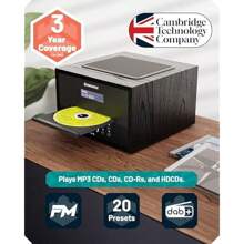 Bluetooth DAB+ Radio And CD Player 40 Watt Mains Powered Hifi System For Home Inbuilt Speakers LED Display Dual Alarm 20 Presets FM USB MP3 AUX Remote Control - Black1 - View 3