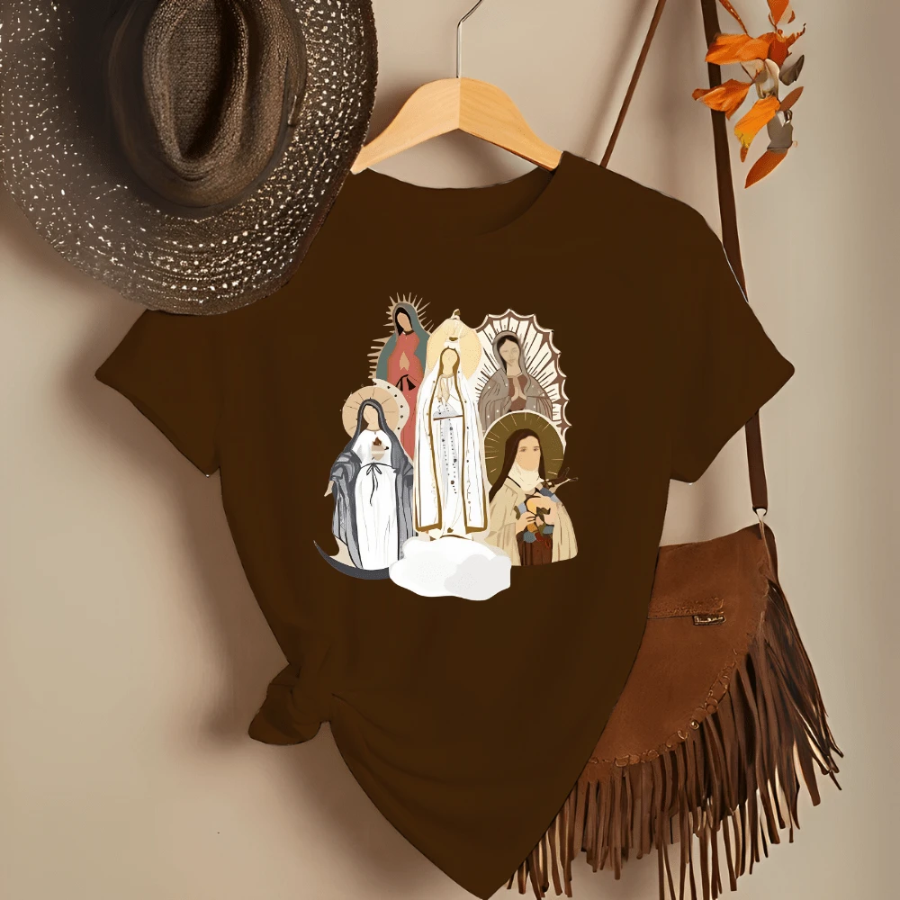 T-Shirt Blouse Christian Religious Catholic Saints 100% Cotton Comfortable - 鏽棕色 - 查看 1